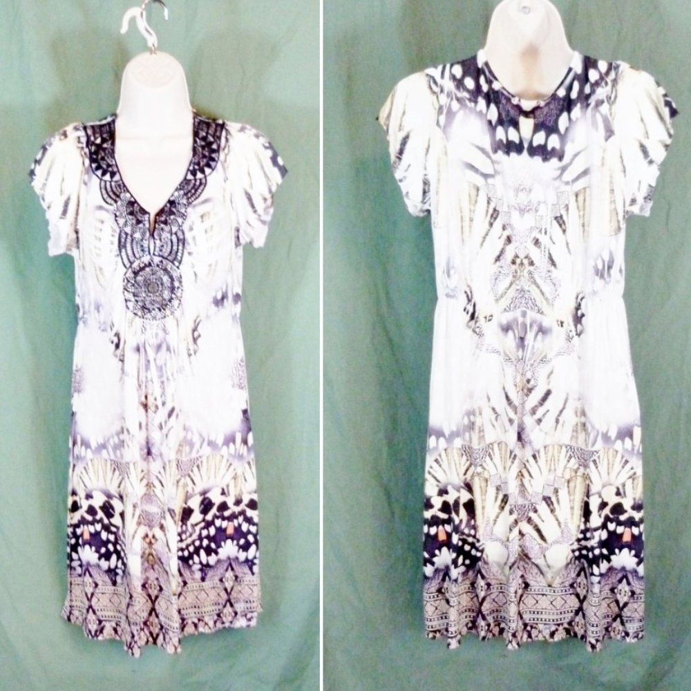 Apt 9 Dress Sz Small Geometric V Neck Beaded Midi - Picture 1 of 12